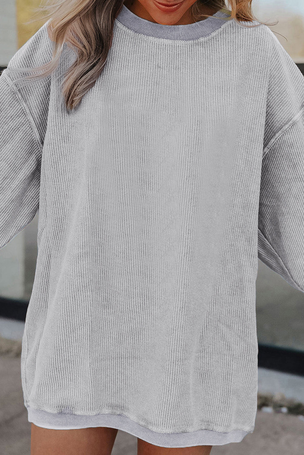 White Ribbed Corduroy Oversized Sweatshirt eAura