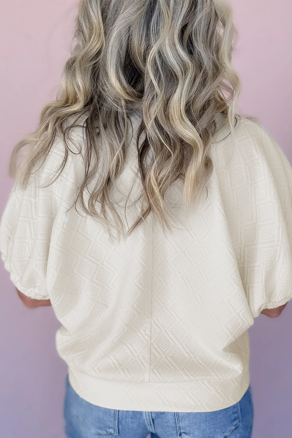 Beige Plus Size Rhombus Texture Contrast Striped Collar Baggy Sweatshirt Dear-Lover Dropshipping
