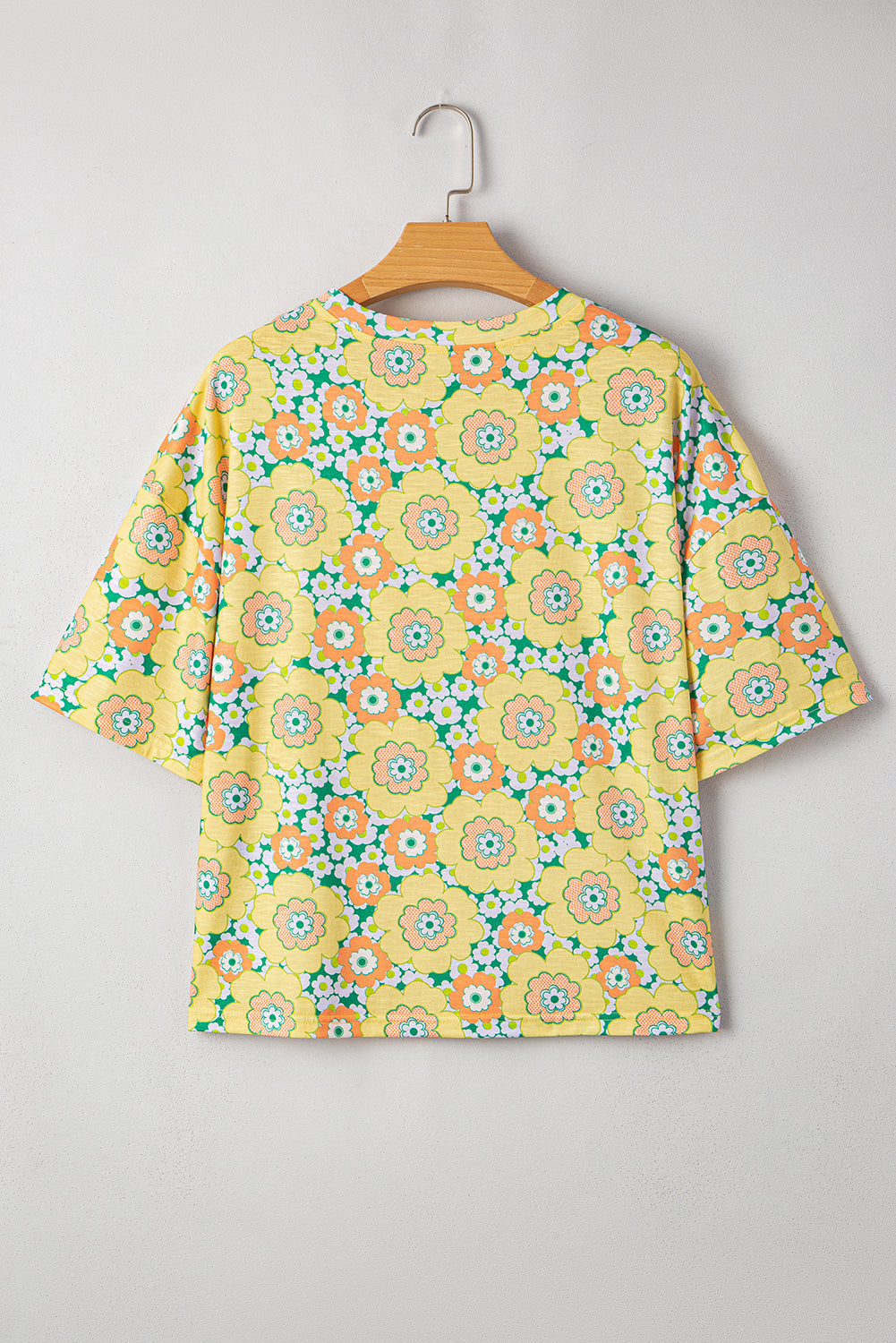 Yellow Summer Flower Printed Drop Shoulder Loose T Shirt eAura