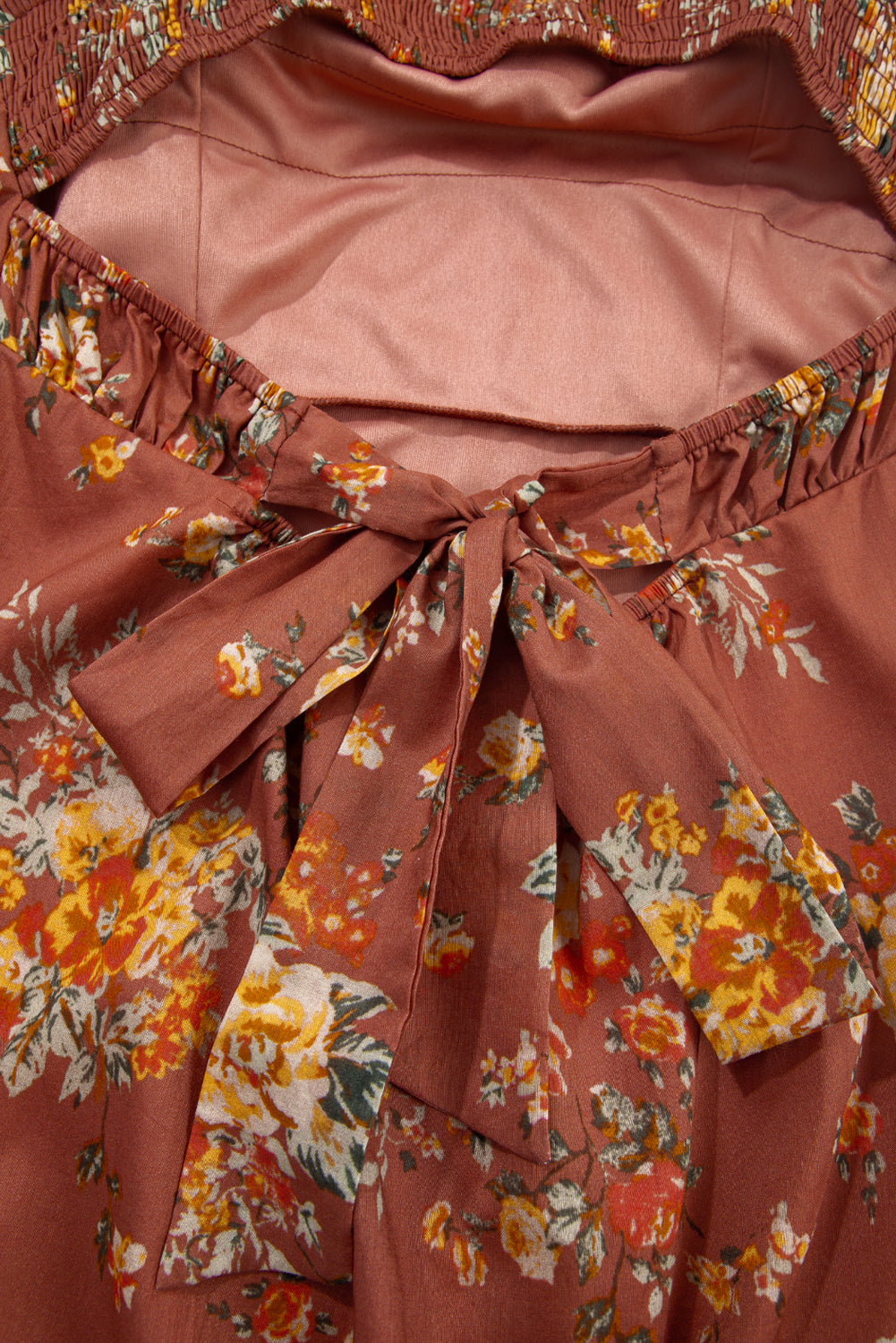 Floral Puff Sleeve Square Neck Knot Open Back Mini Dress eAura