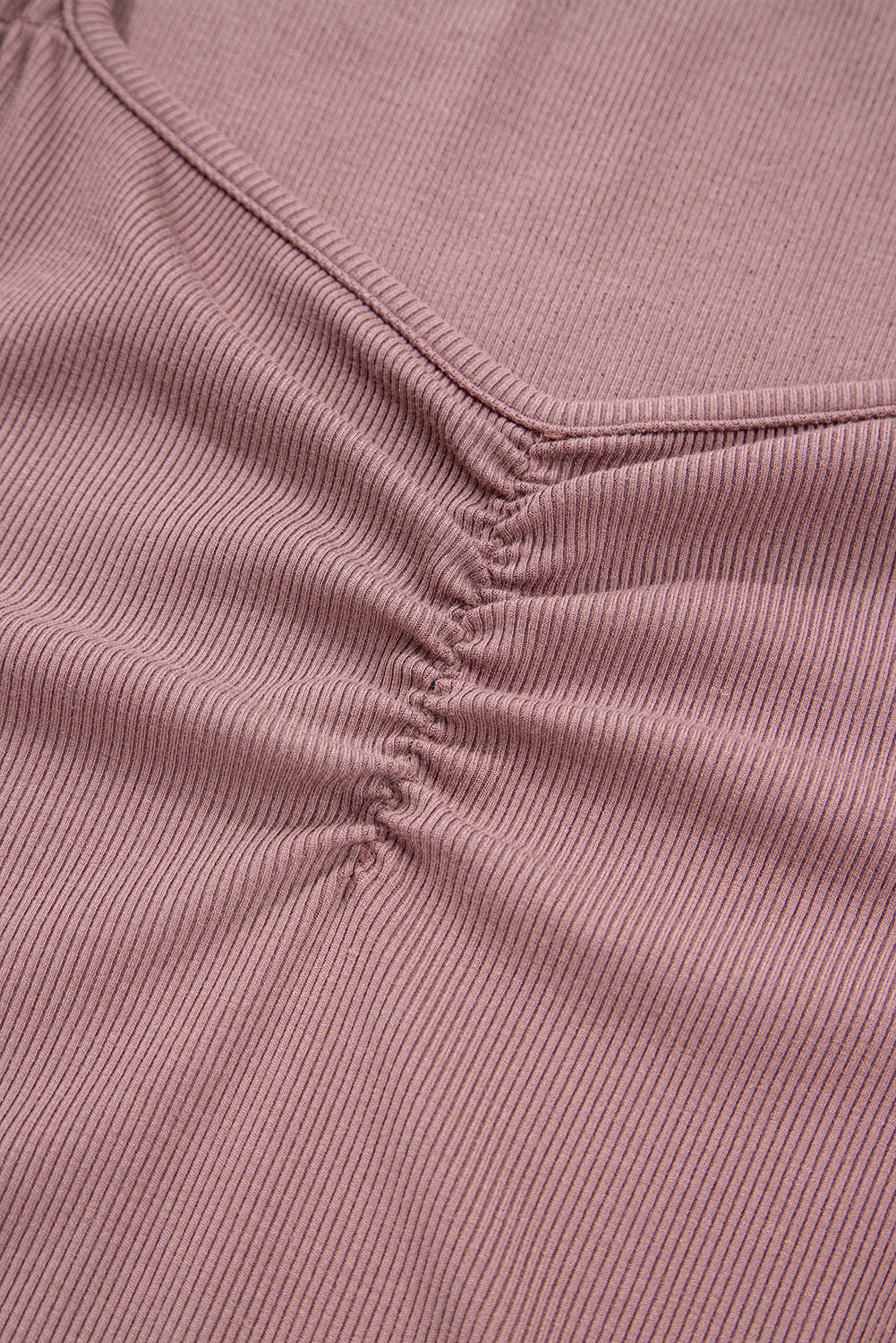 Gathered Bust Square Neck Ribbed Fit Long Sleeve Top - eAura