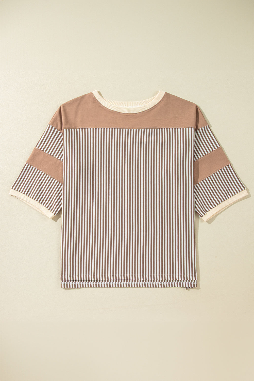 Pink Stripe Patchwork Bracelet Sleeve Plus Size T Shirt BB Fashion Outlet