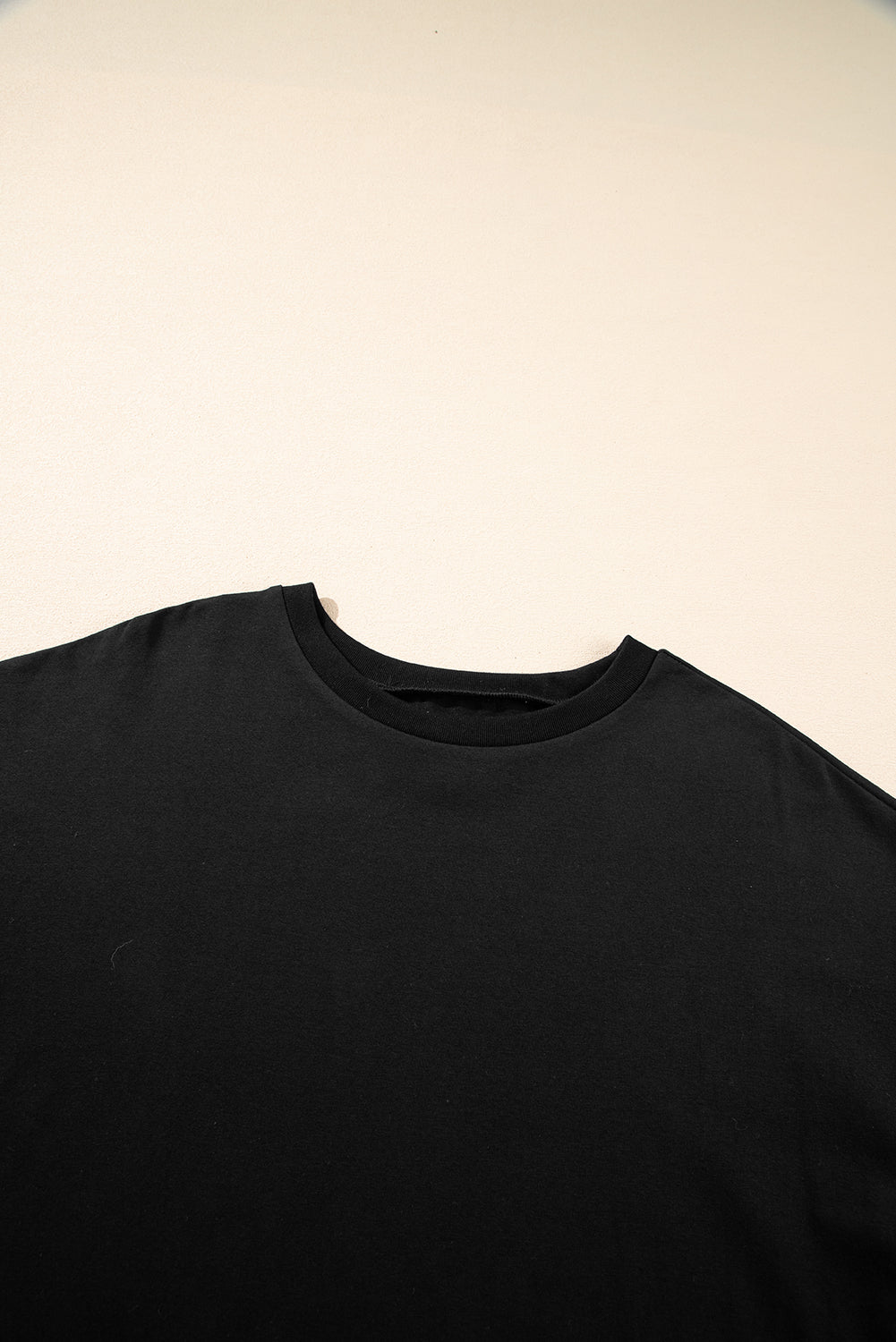 Black Loose Half Sleeve Hi Low Hem T Shirt eAura