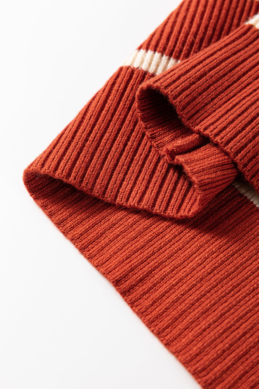 Brown Stripe Colour Block Quarter Zip Collar Short Sleeve Sweater Dress eAura