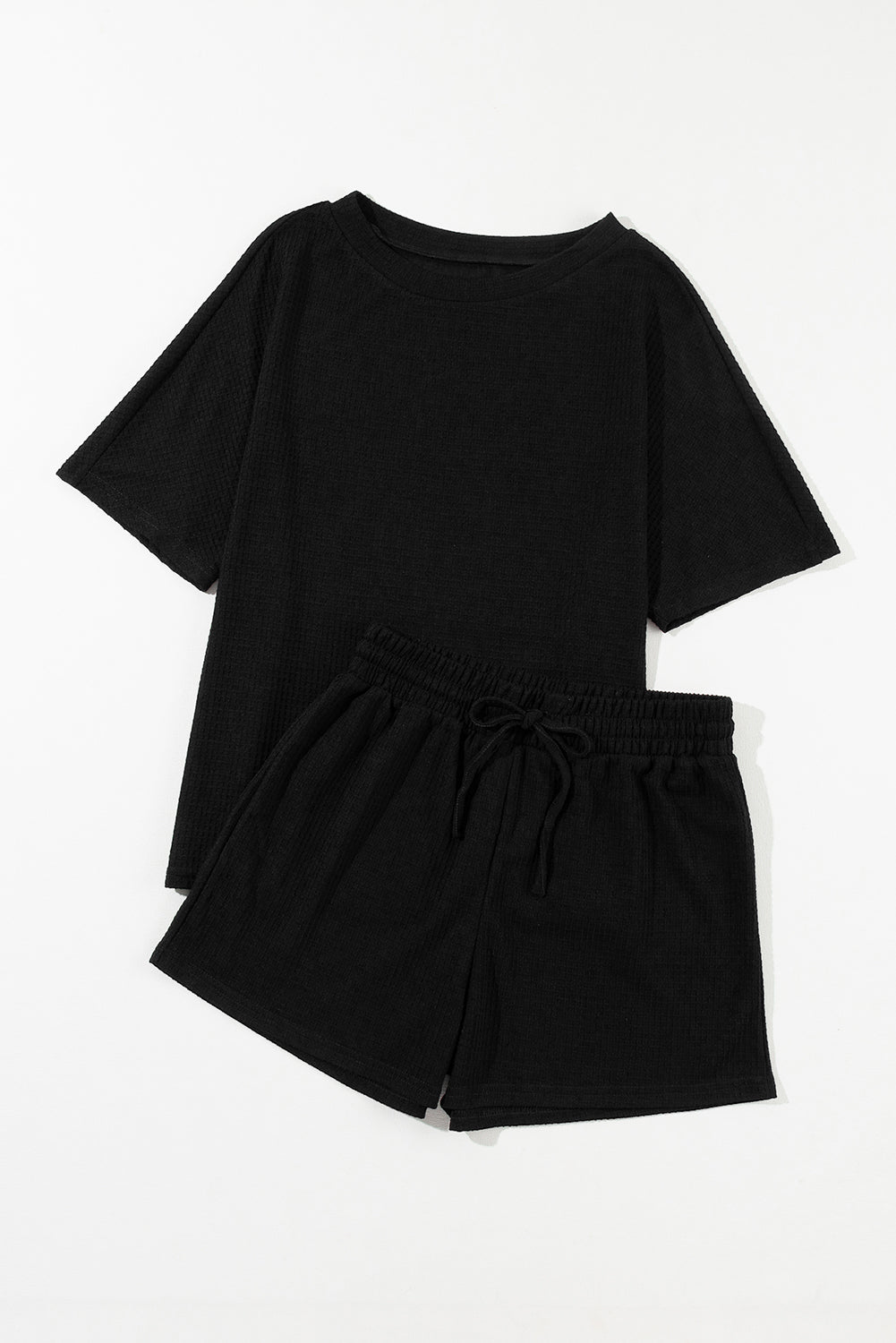 Casual Textured Tee and Drawstring Shorts Set Co-ord eAura