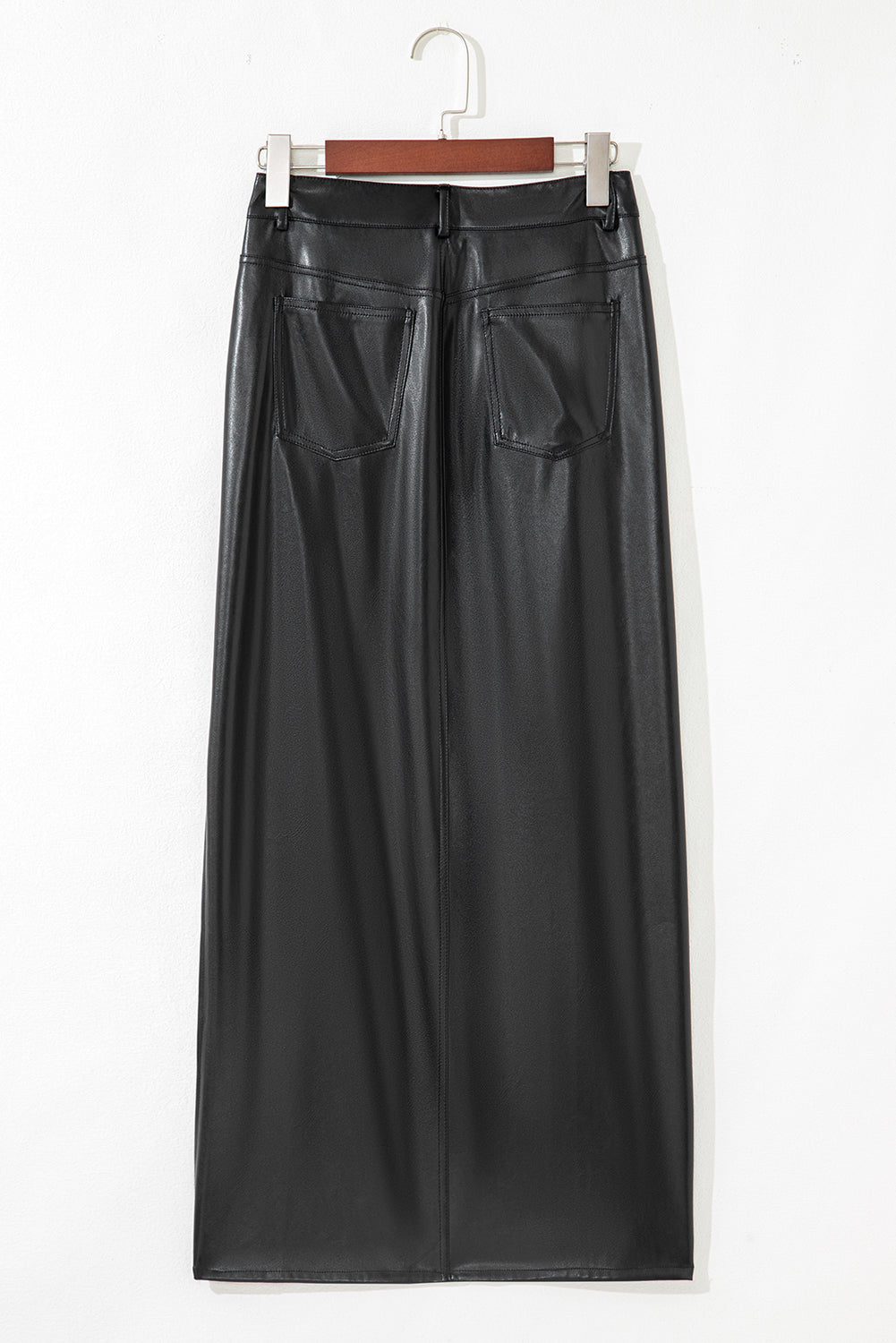 Black Faux Leather Side Slit Maxi Skirt eAura