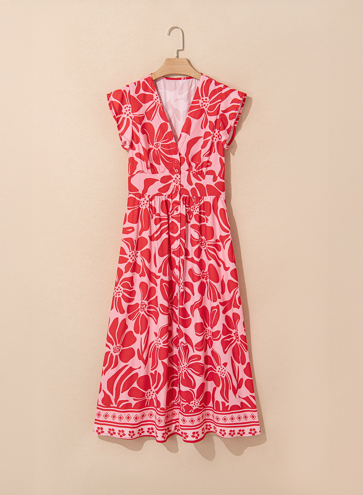 Boho Floral V-Neck Ruffle Shoulder Maxi Dress