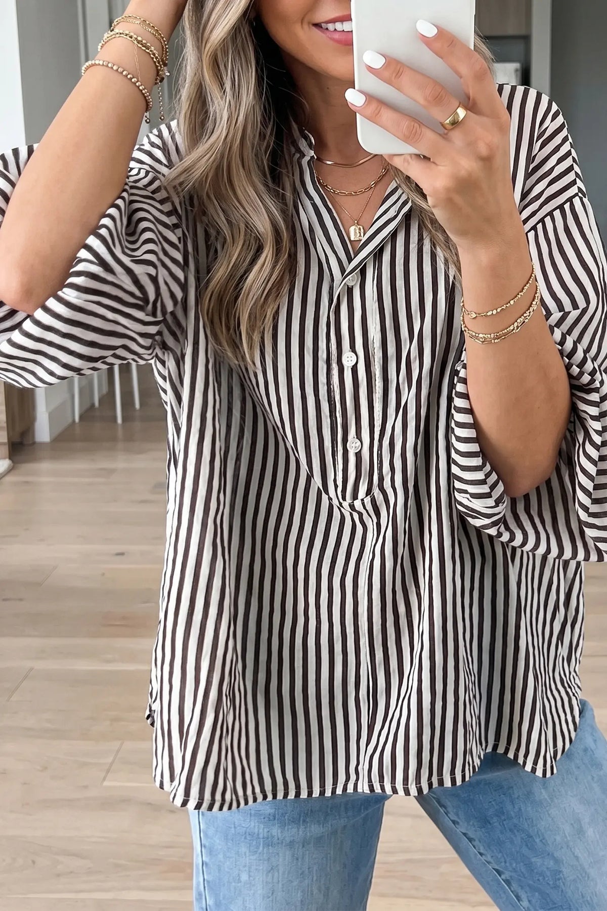 Black Striped Half Sleeve Button-Up Shirt – Black Stripe