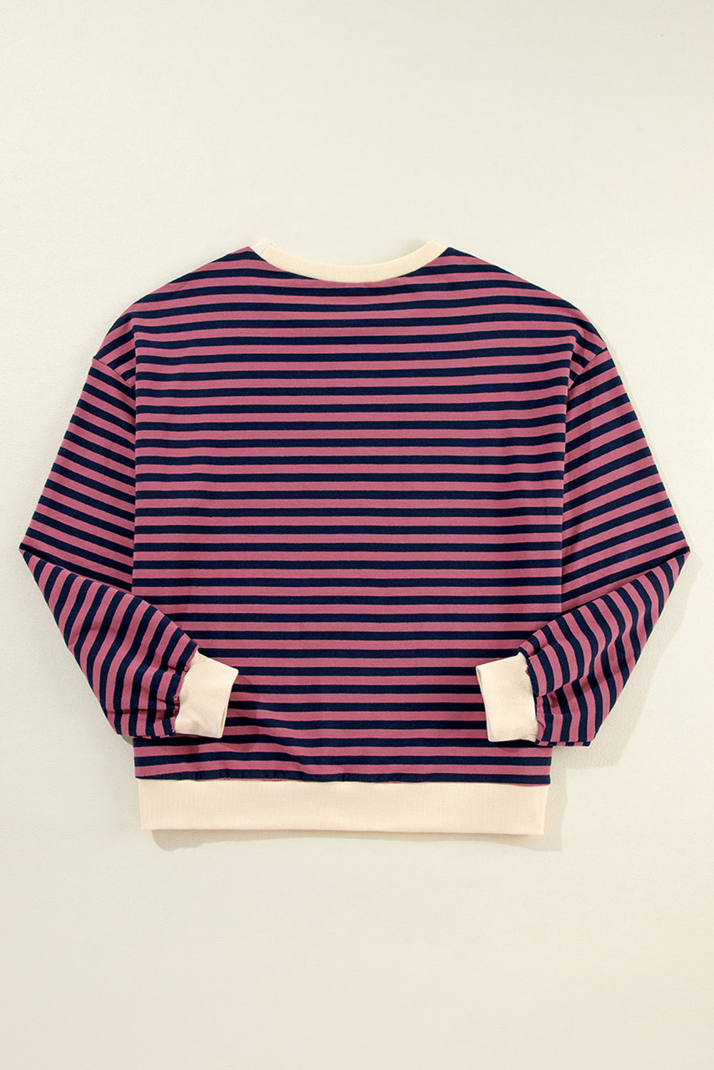 Sky Blue Stripe Oversized Contrast Trim Pullover Sweatshirt BB Fashion Outlet