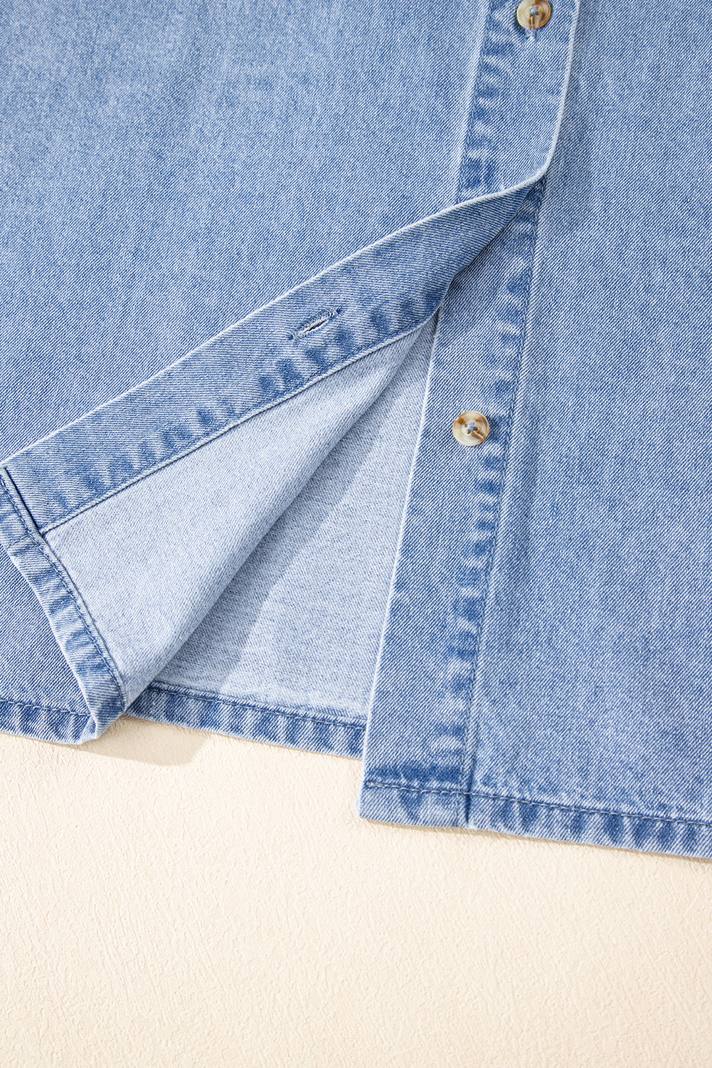 Dusk Blue Short Sleeve Pocketed Button up Denim Tunic Dress BB Fashion Outlet