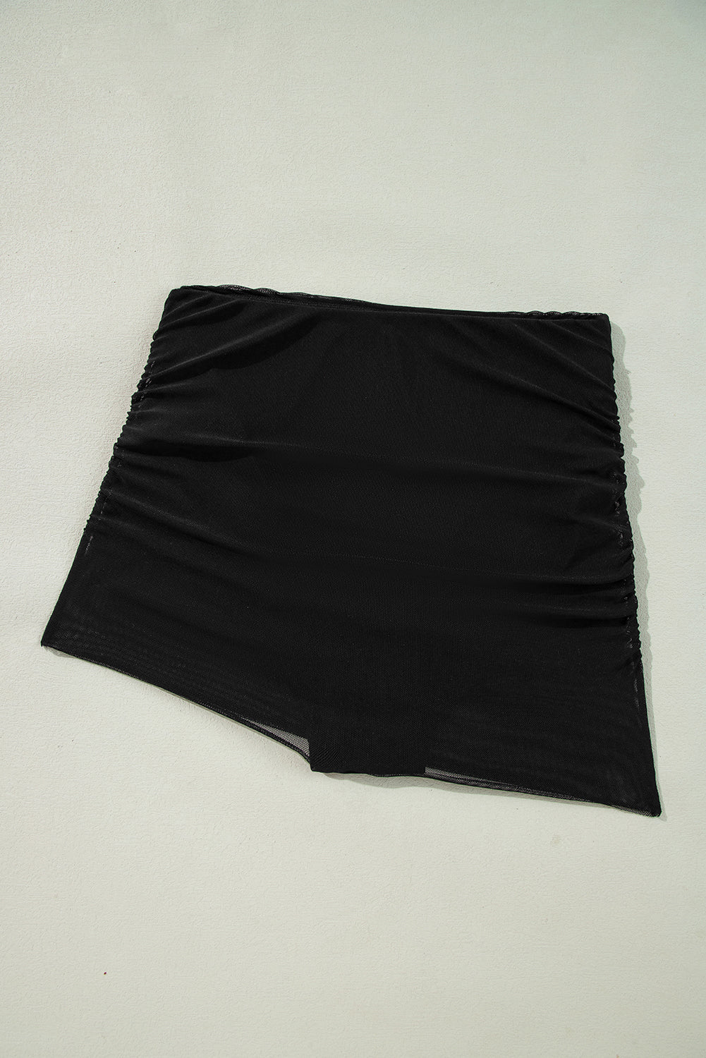 Black Pleated Mesh One Shoulder Bikini Top and Skirts Set eAura