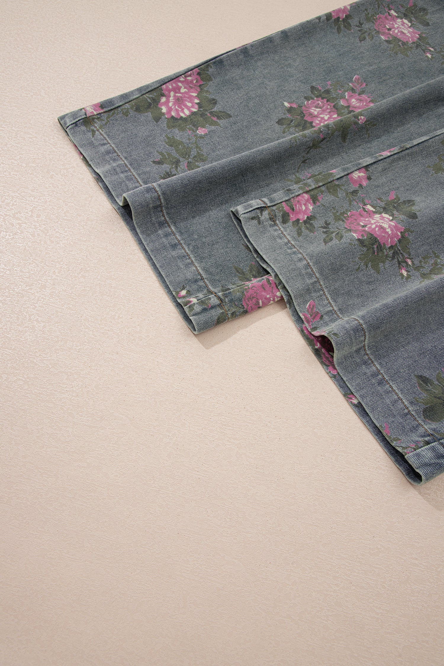 Floral Print Pleated Wide Leg Denim Jumpsuit – High Waist