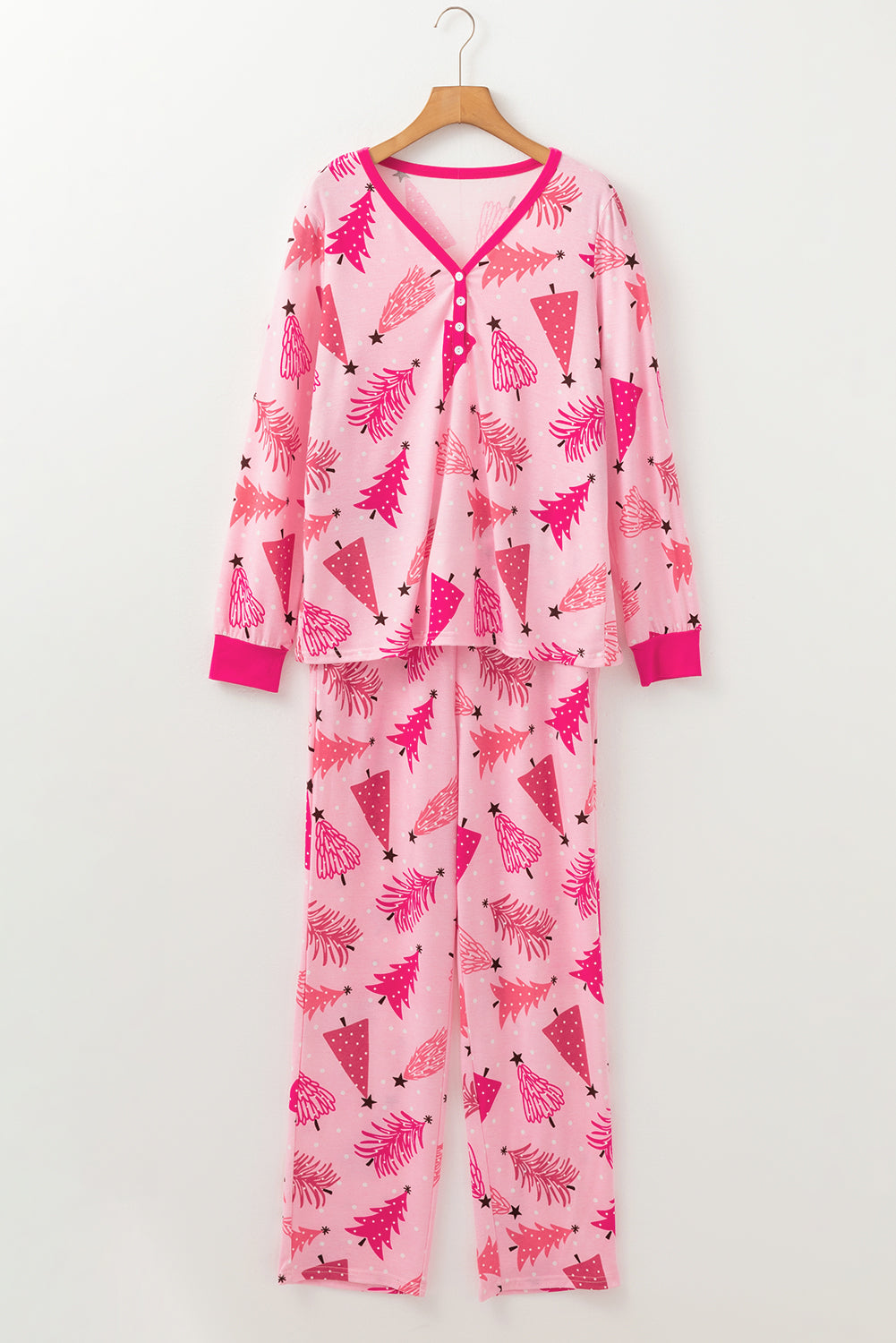 Pink Christmas Tree Print Long-Sleeve Pyjama Set eAura