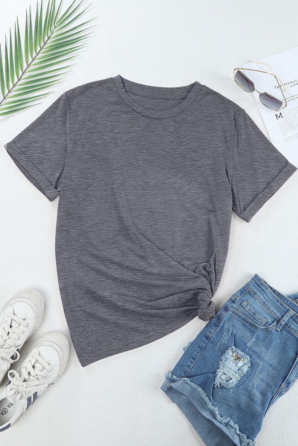 Casual Plain Crew Neck Tee T-Shirt
