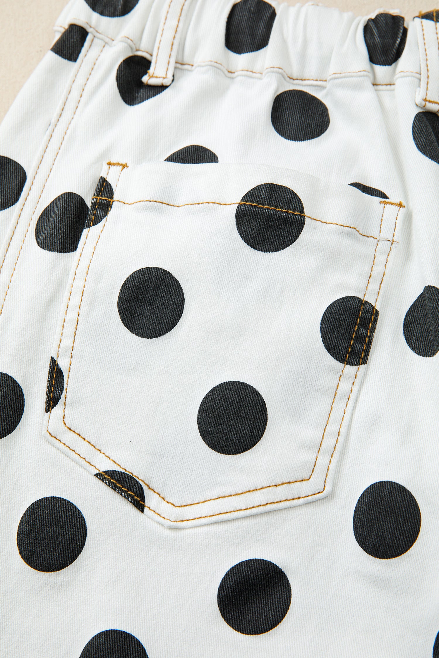 Sky Blue Polka Dot Print Bow Detail Pocketed Jeans