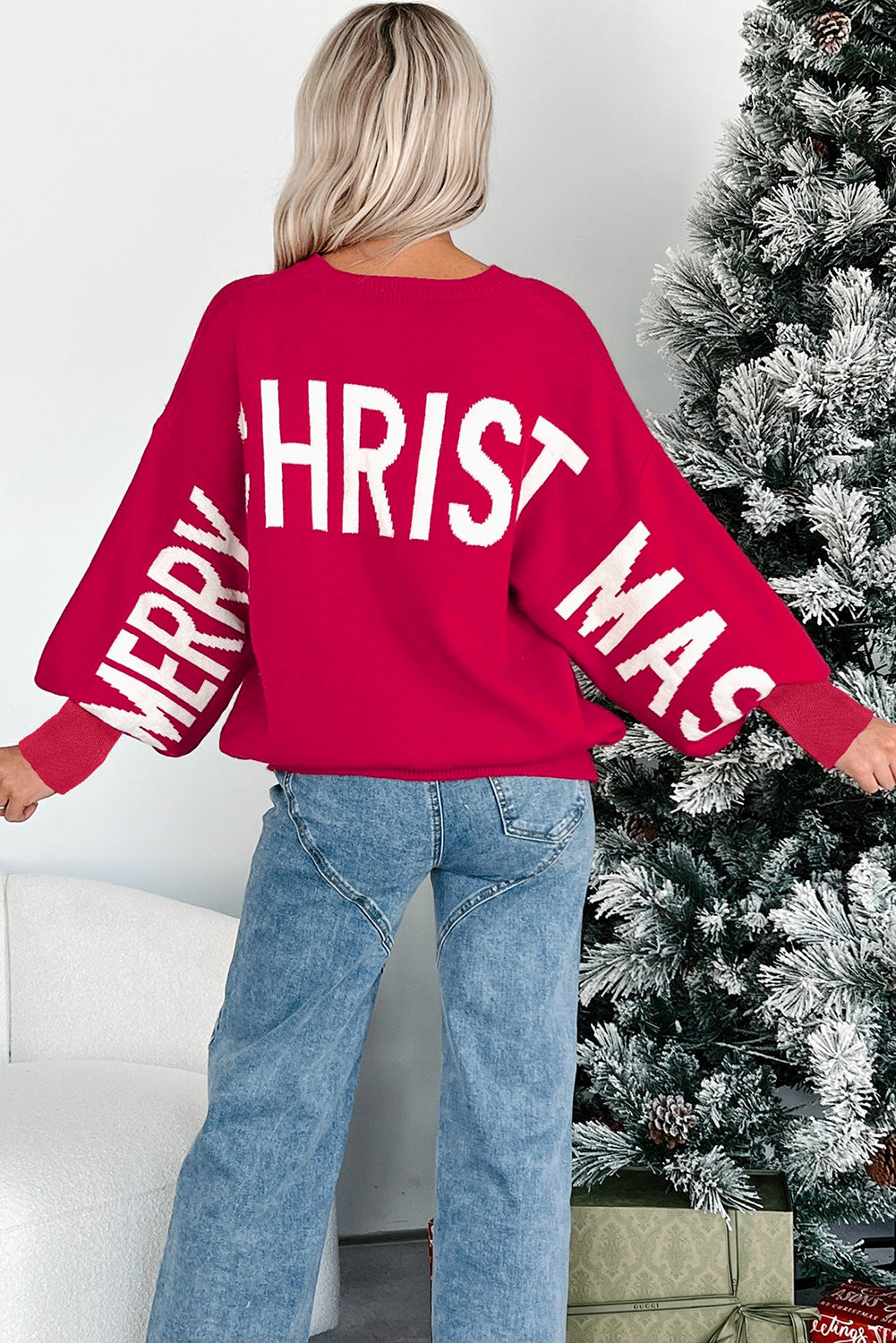 HO HO HO MERRY CHRISTMAS Drop Shoulder Loose Sweater - eAura