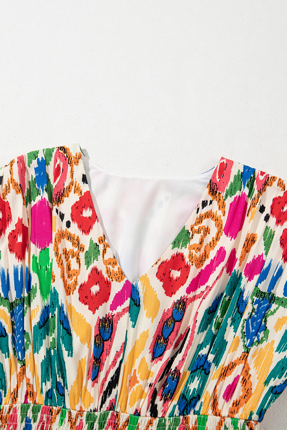 Abstract Print V-Neck Dolman Sleeve Ruffle Tiered Mini Dress