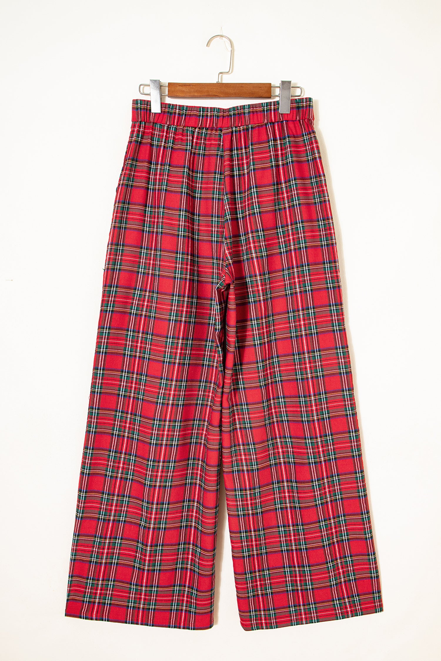 Red Festive Plaid Wide Leg Pull On Trousers
