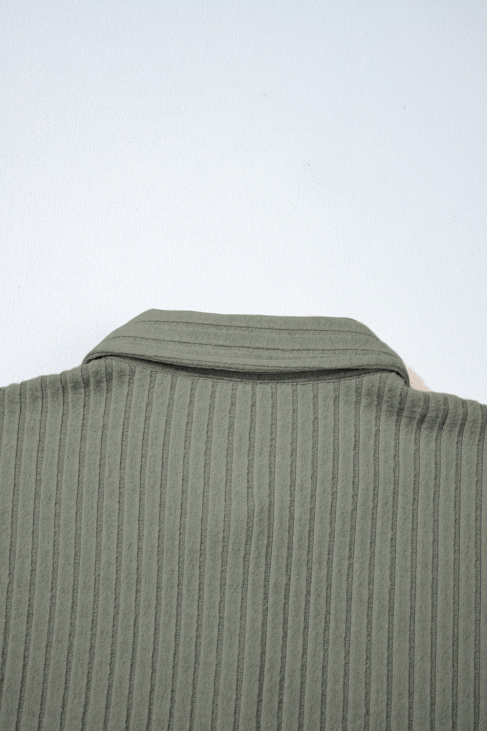 Green Thermal Ribbed Texture Drop Shoulder Button Up Shacket - eAura