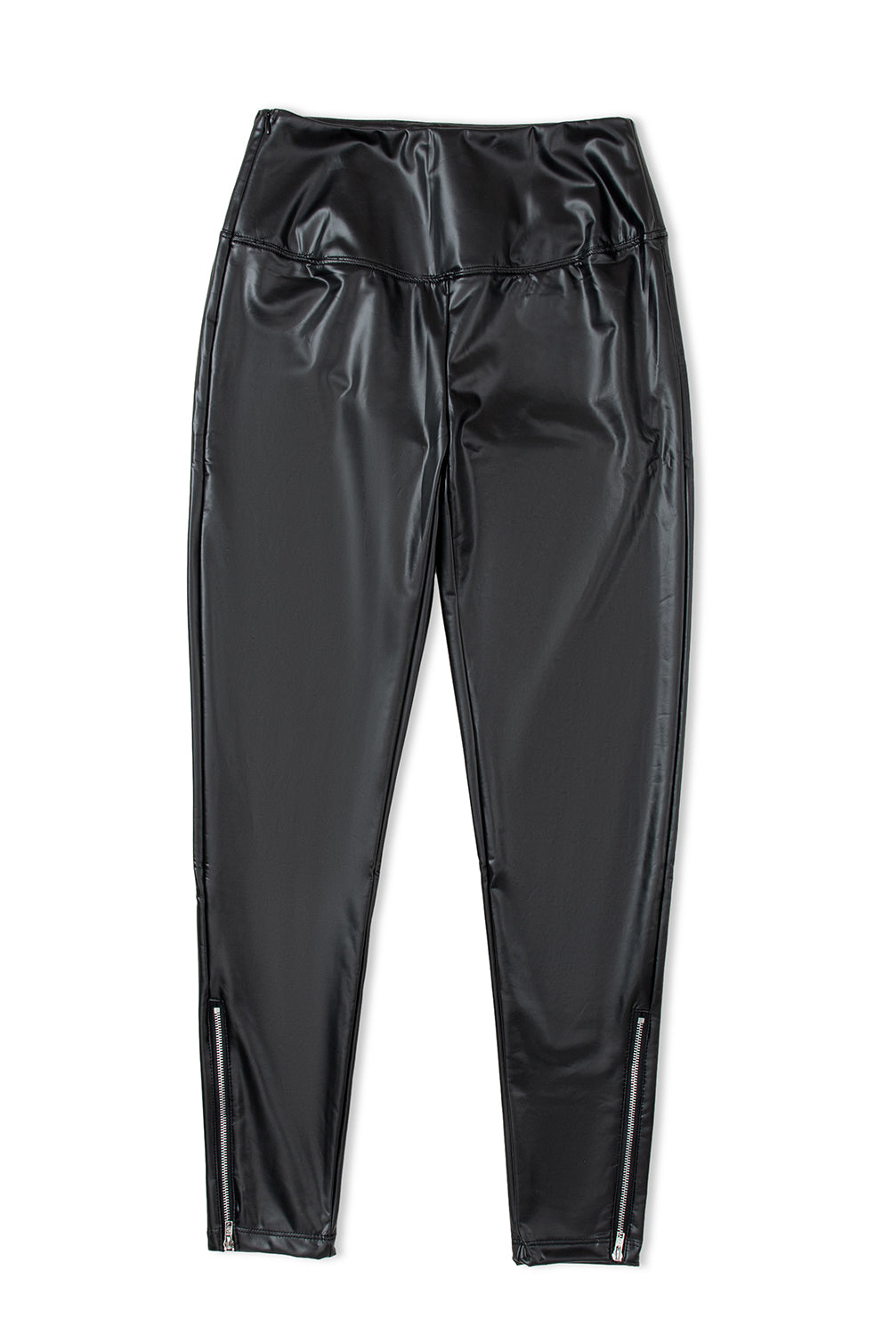 Black Faux Leather Zipped Detail Leggings Beagle Boutique Fashion Outlet