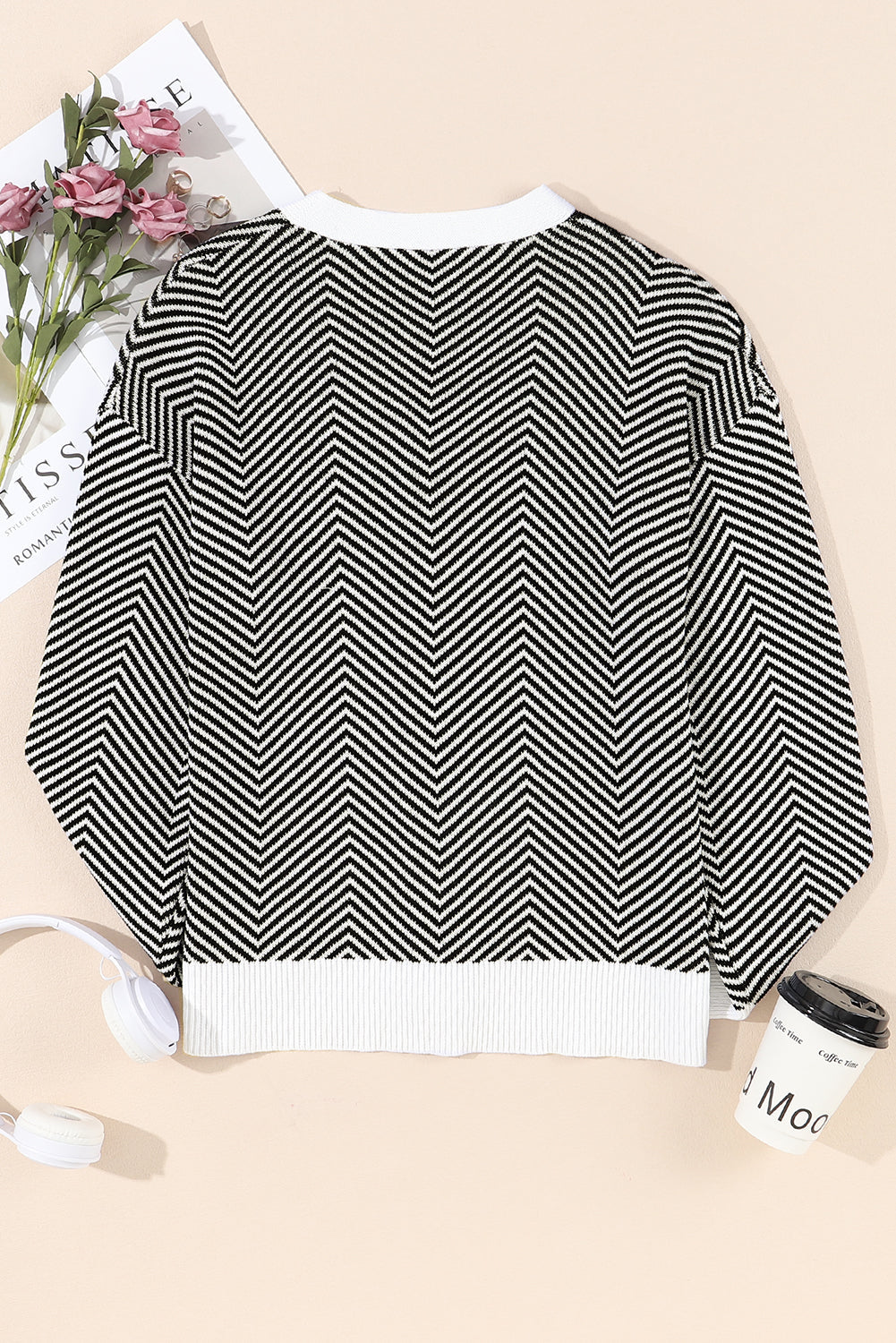 Brown Stripe Buttoned Front V Neck Herringbone Cardigan Dear-Lover Dropshipping