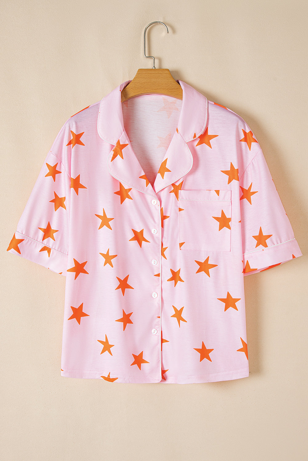 Pink Stars Short Sleeve Shirt and Shorts Bamboo Pyjama Set eAura