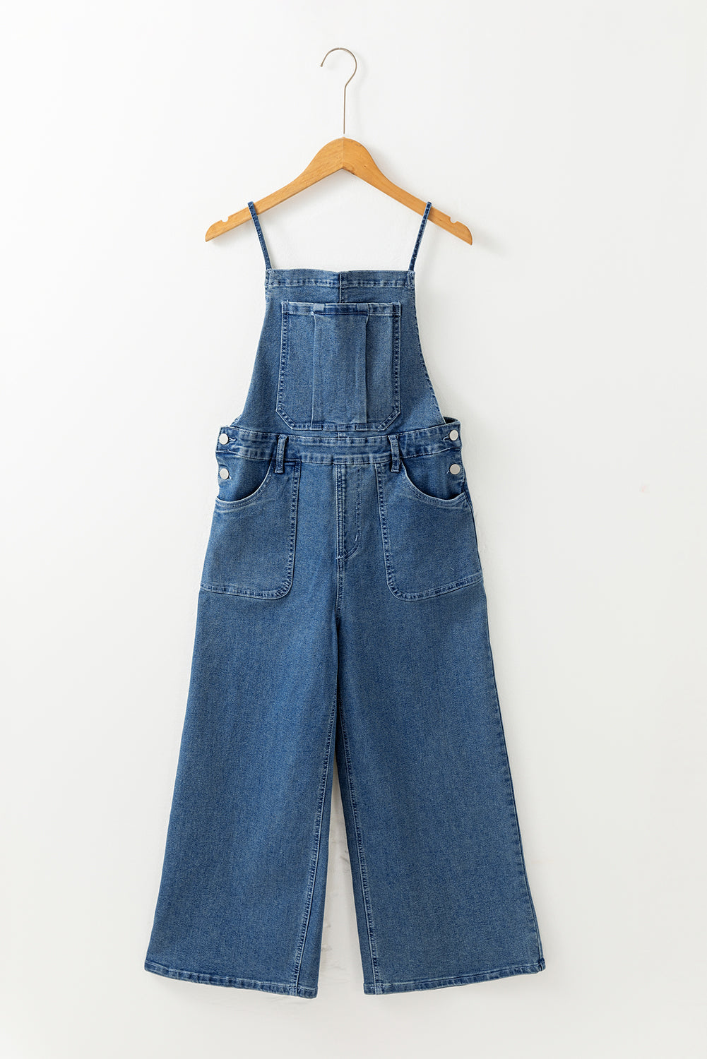 Dusk Blue Adjustable Tie Straps Cropped Wide Leg Denim Overalls BB Fashion Outlet