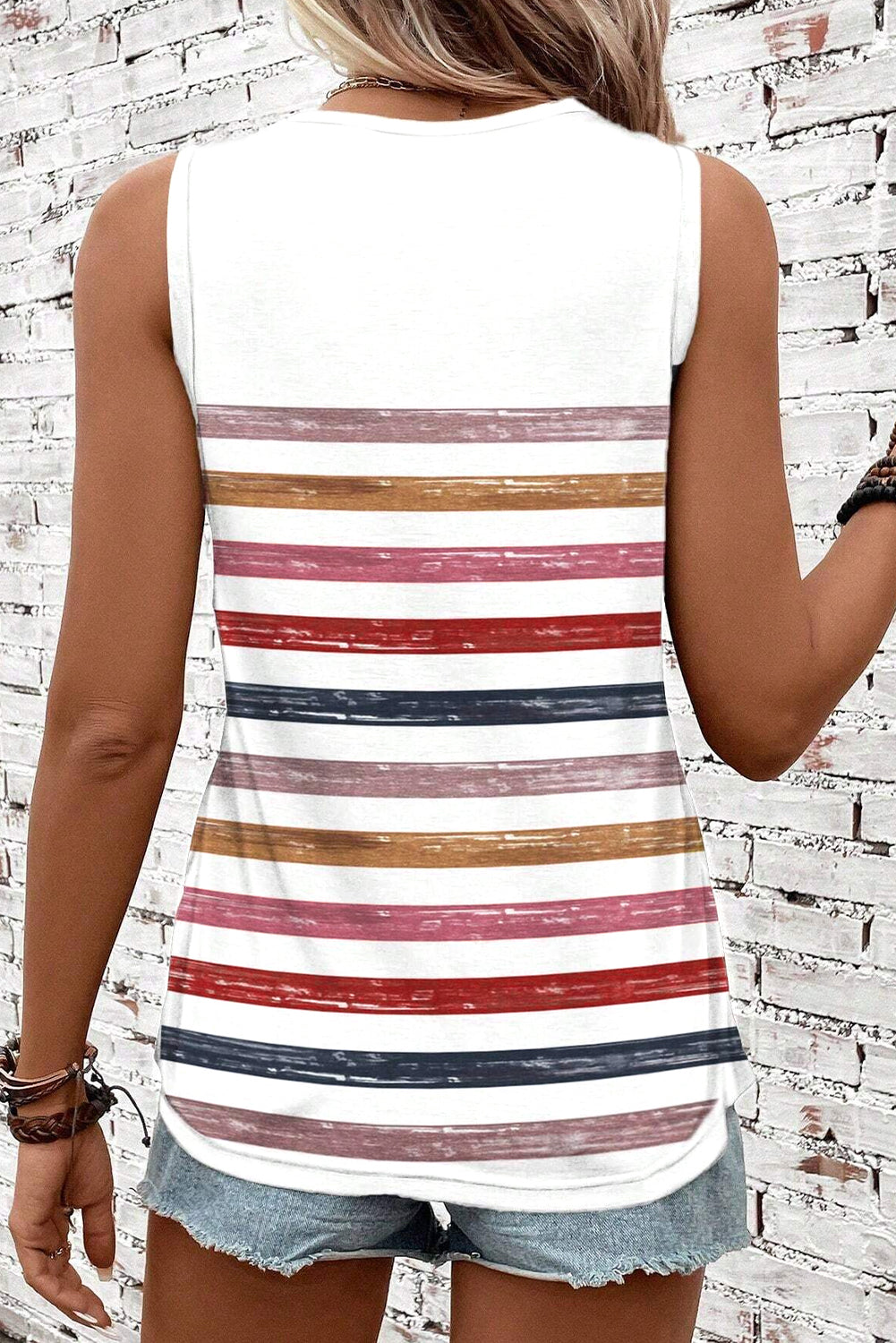 Red Stripe Rainbow Round Neck Tank Top - eAura