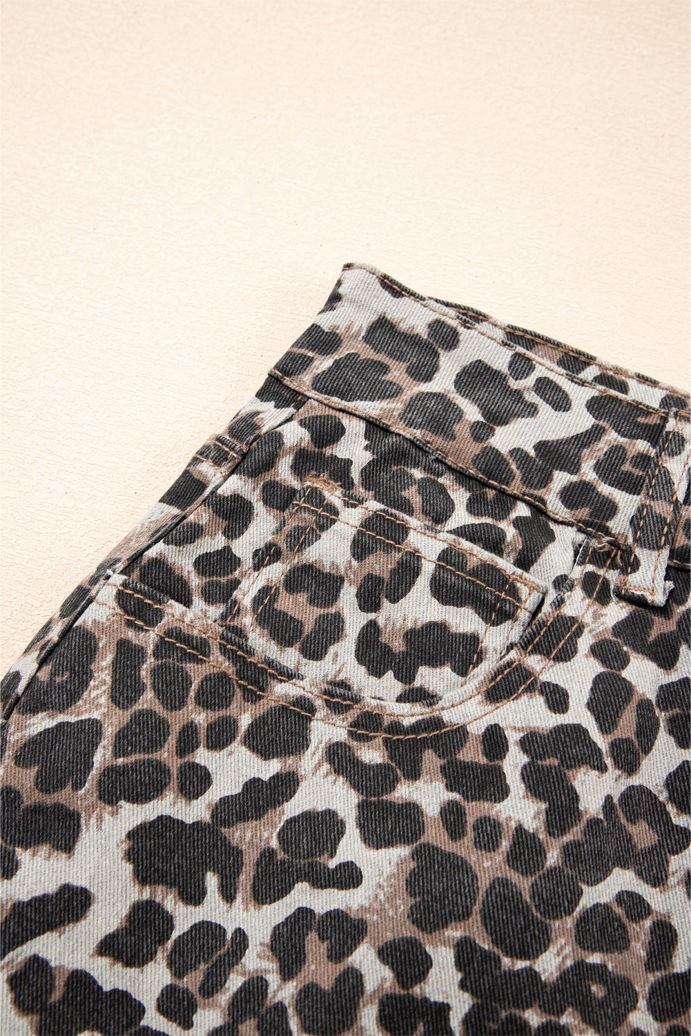 Khaki Leopard Denim Mini Skirt eAura