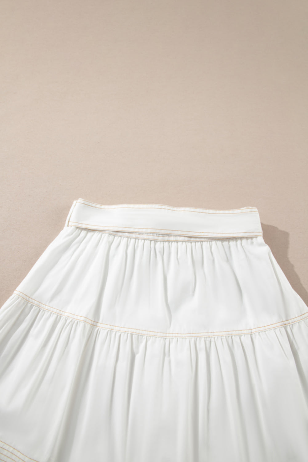White Contrast Stitching Trim Knotted High Waist A-Line Mini Skirt eAura