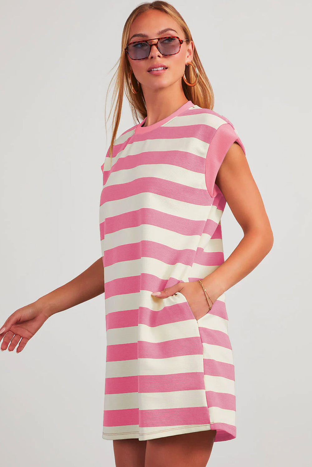 Stripe Cap Sleeve Shift T-Shirt Dress