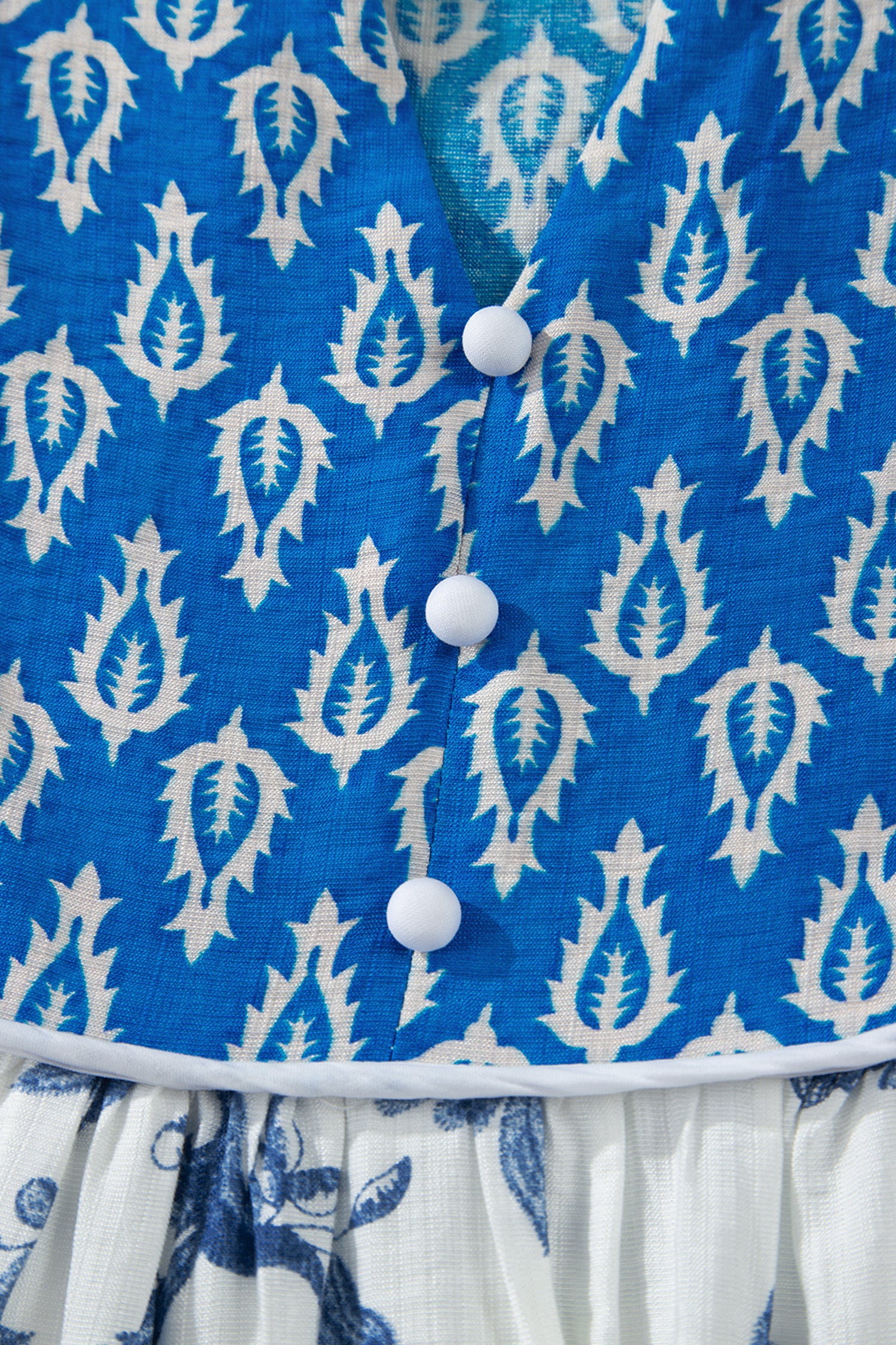Sky Blue Boho Abstract Print Tassel Tie Maxi Dress