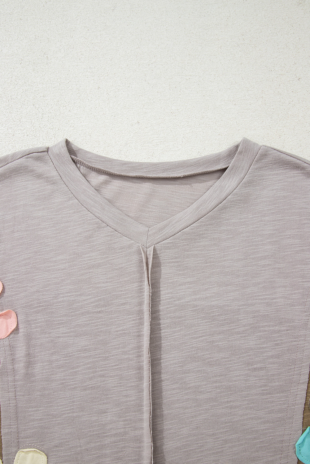 Flower Patched Exposed Seam Bracelet Sleeve Oversized T-Shirt - eAura