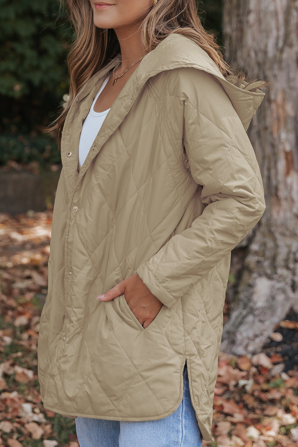 Quilted Snap Button Hooded Puffer Coat - eAura