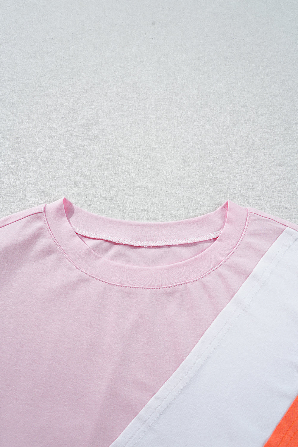 Pink Colour Block Patchwork Seamed Crewneck T Shirt eAura