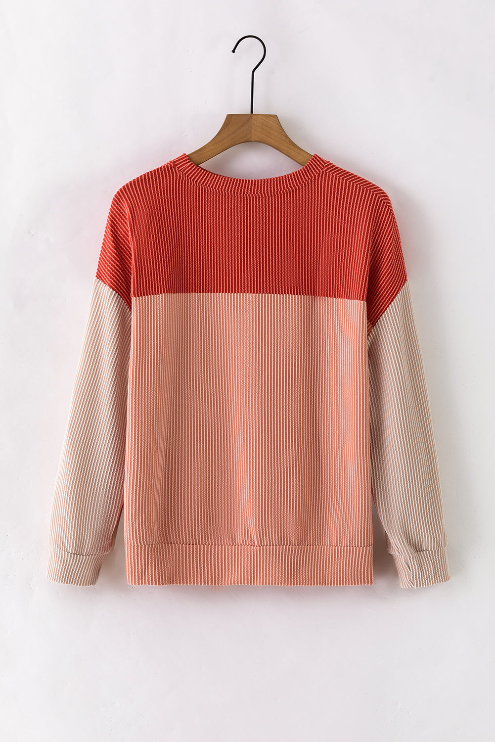 Multicolour Colour Block Long Sleeve Ribbed Loose Top eAura