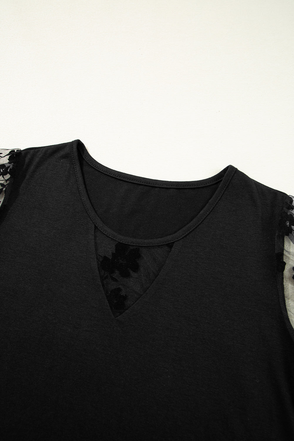 Black Flora Lace Patchwork Crew Neck T Shirt eAura