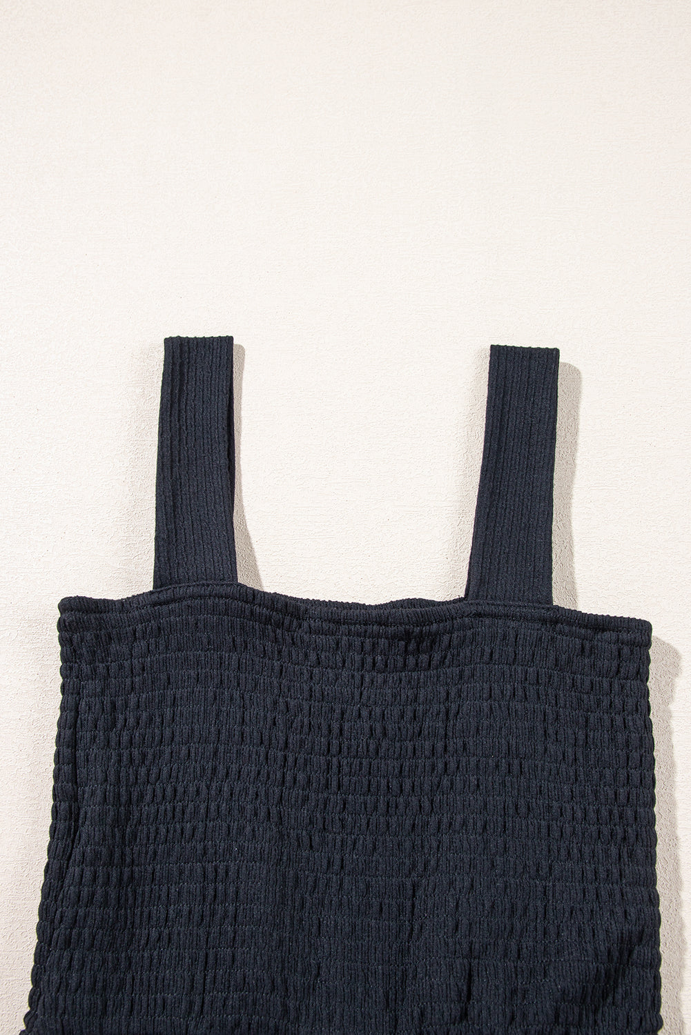 Black Smocked Bust Textured Knit Sleeveless Romper eAura