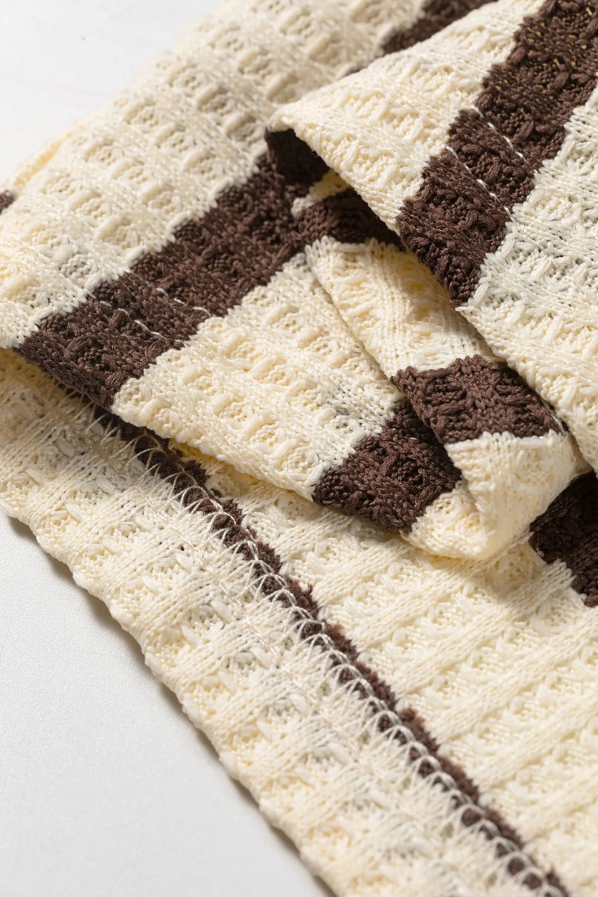 Patchwork Ribbed Cuff Casual Pullover Sweatshirt – Brown Stripe