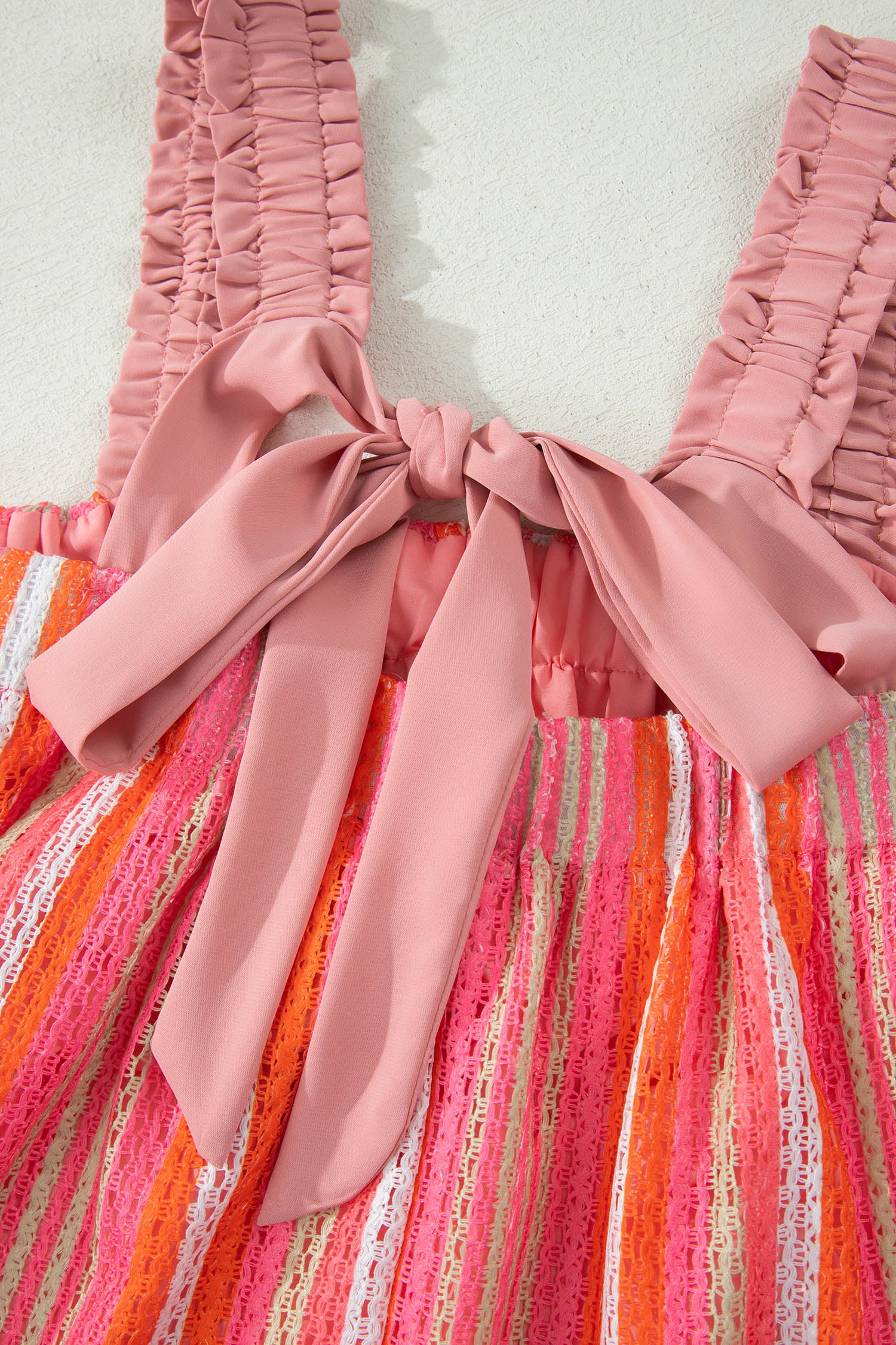 Stripe Ruffled Straps Ribbon Knot Flowy Holiday Maxi Dress