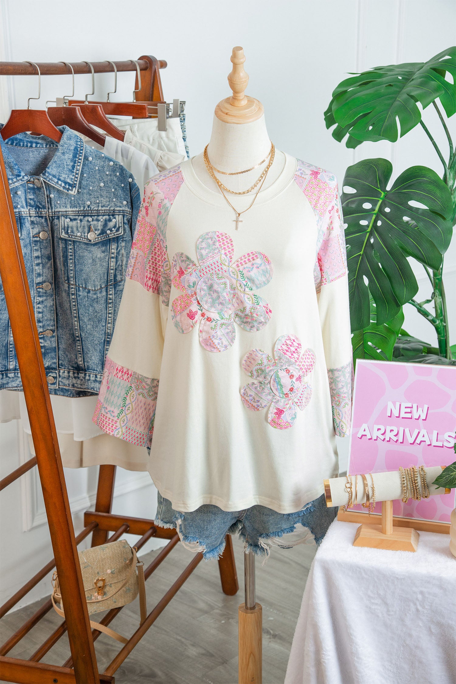 Retro Floral Patchwork Long Sleeve Top