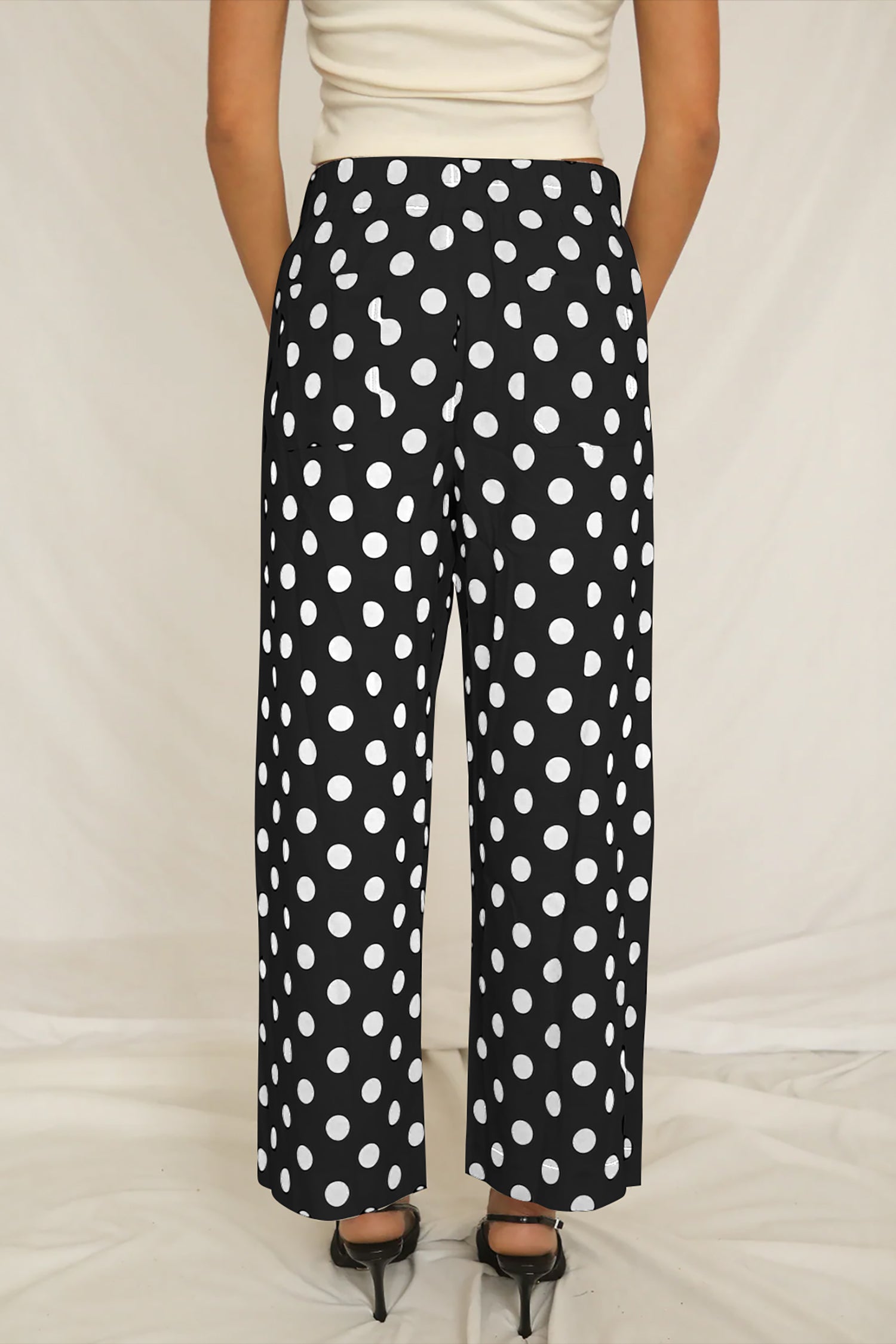 Sky Blue Polka Dot Print Patched Pocket Mid-rise Straight Leg Pants – Light Blue