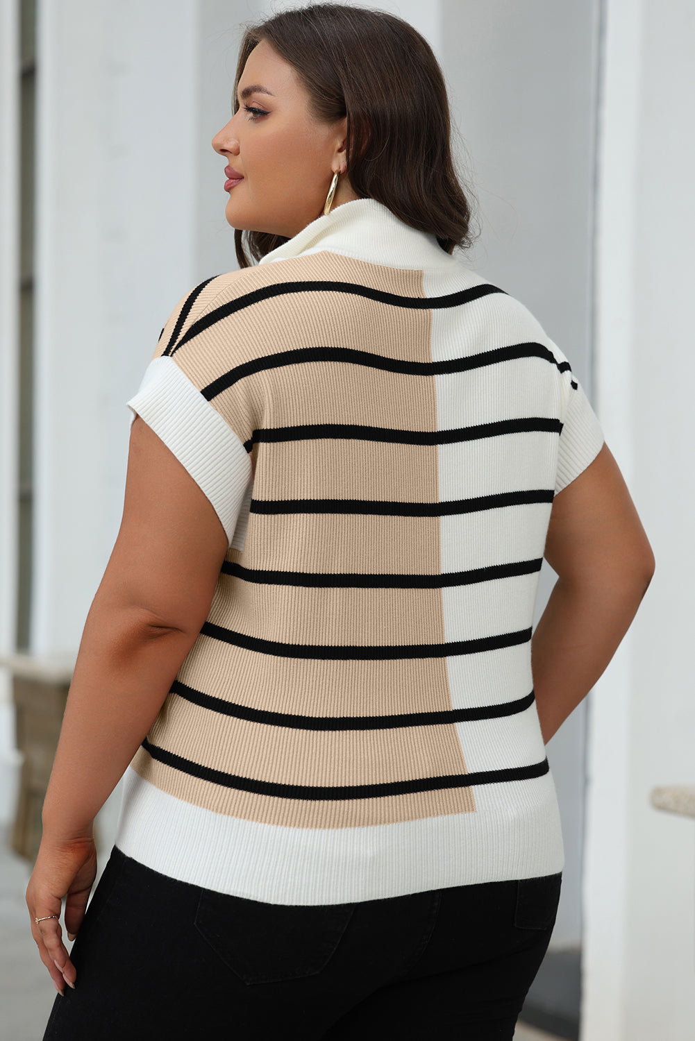 Black Stripe Colourblock Quarter Zip Collar Sweater Vest eAura