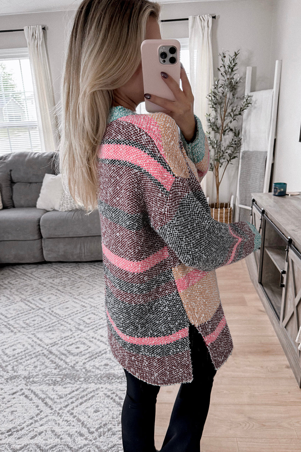 Multicolour Color Block Striped Side Slit Open Front Cardigan Dear-Lover Dropshipping