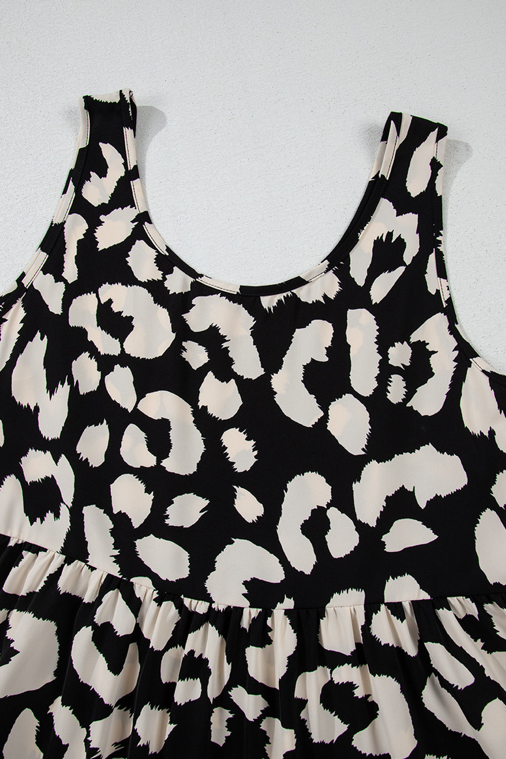 Black Leopard Print U Neck Sleeveless High Waist Dress eAura