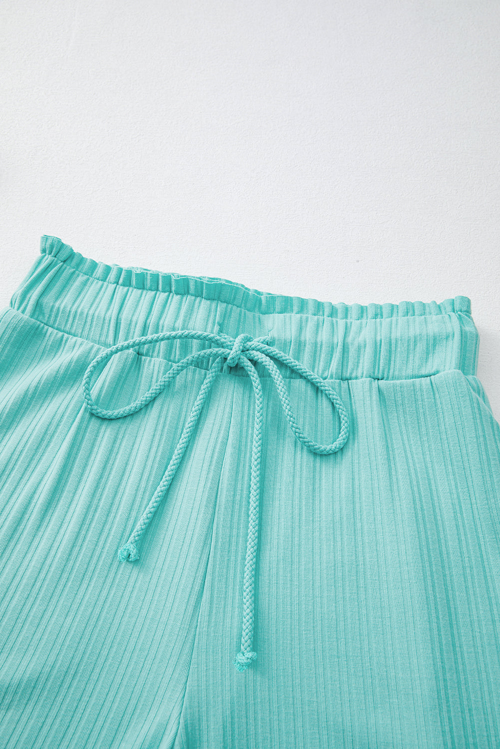 Mint Green Ribbed Button V Neck Tank Top and Shorts Set eAura