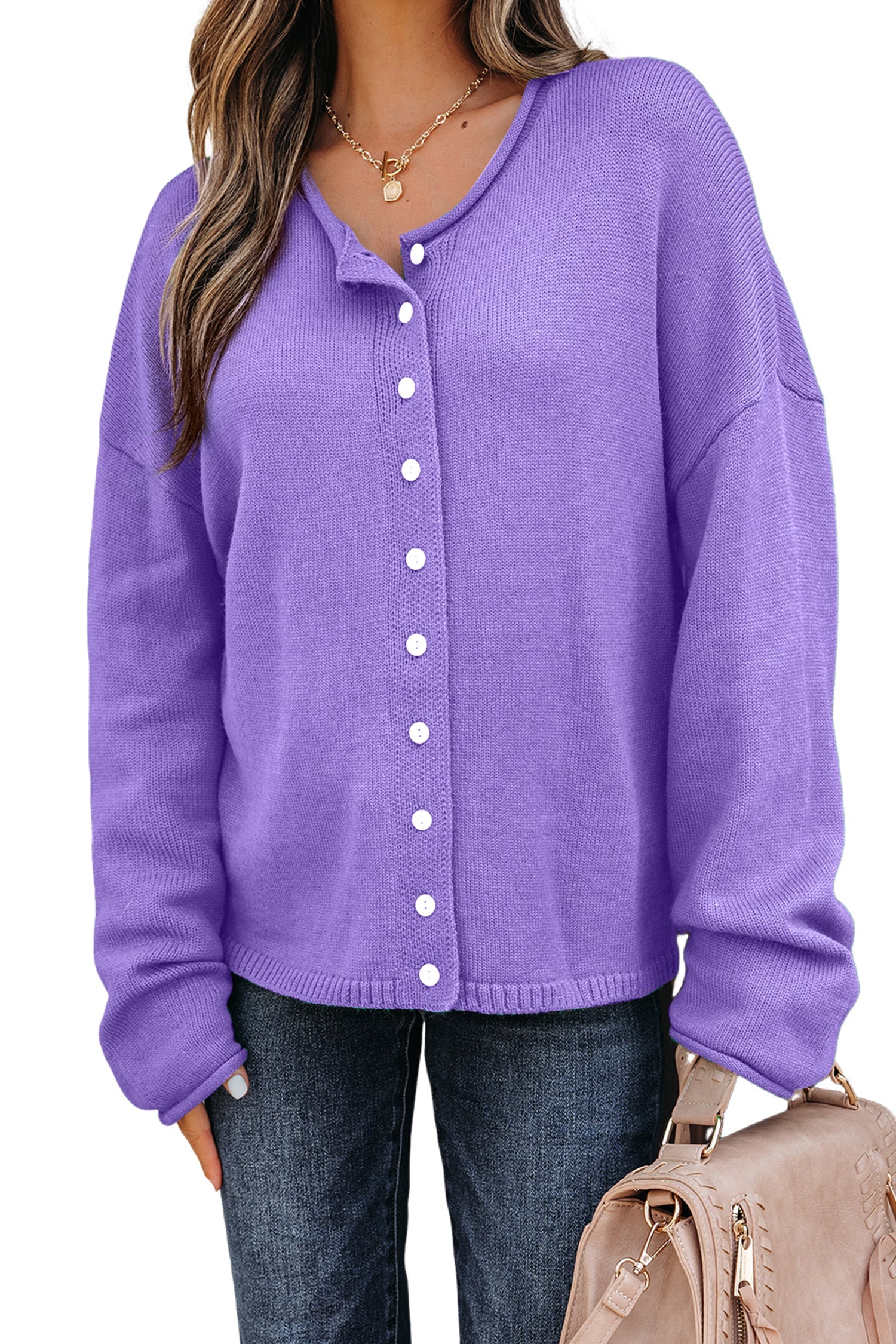 Knit Button Drop Shoulder Sweater Cardigan - Sweaters & Cardigans/Cardigans