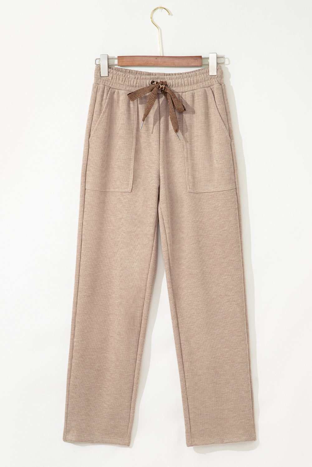 Soft Corduroy Leopard Drawstring High Waist Trousers - eAura