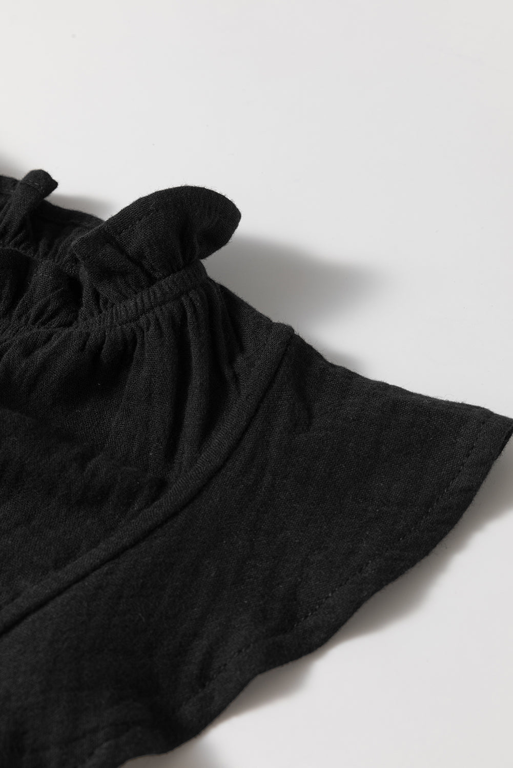 Black Ruffled Shoulder V Neck Shift Tank Top eAura
