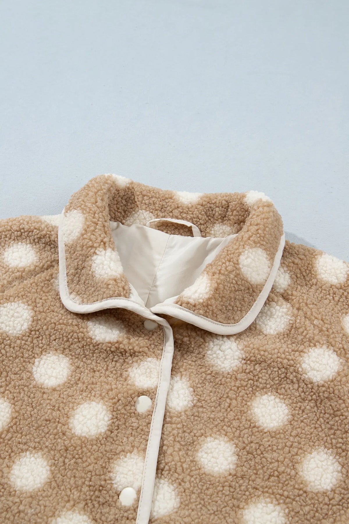Faux Fur Jacket with Polka Dots and Metal Button Placket